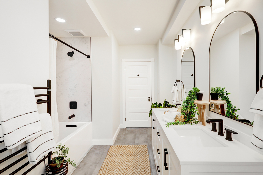 Lancaster Primary Bathroom Remodel with white cabinets