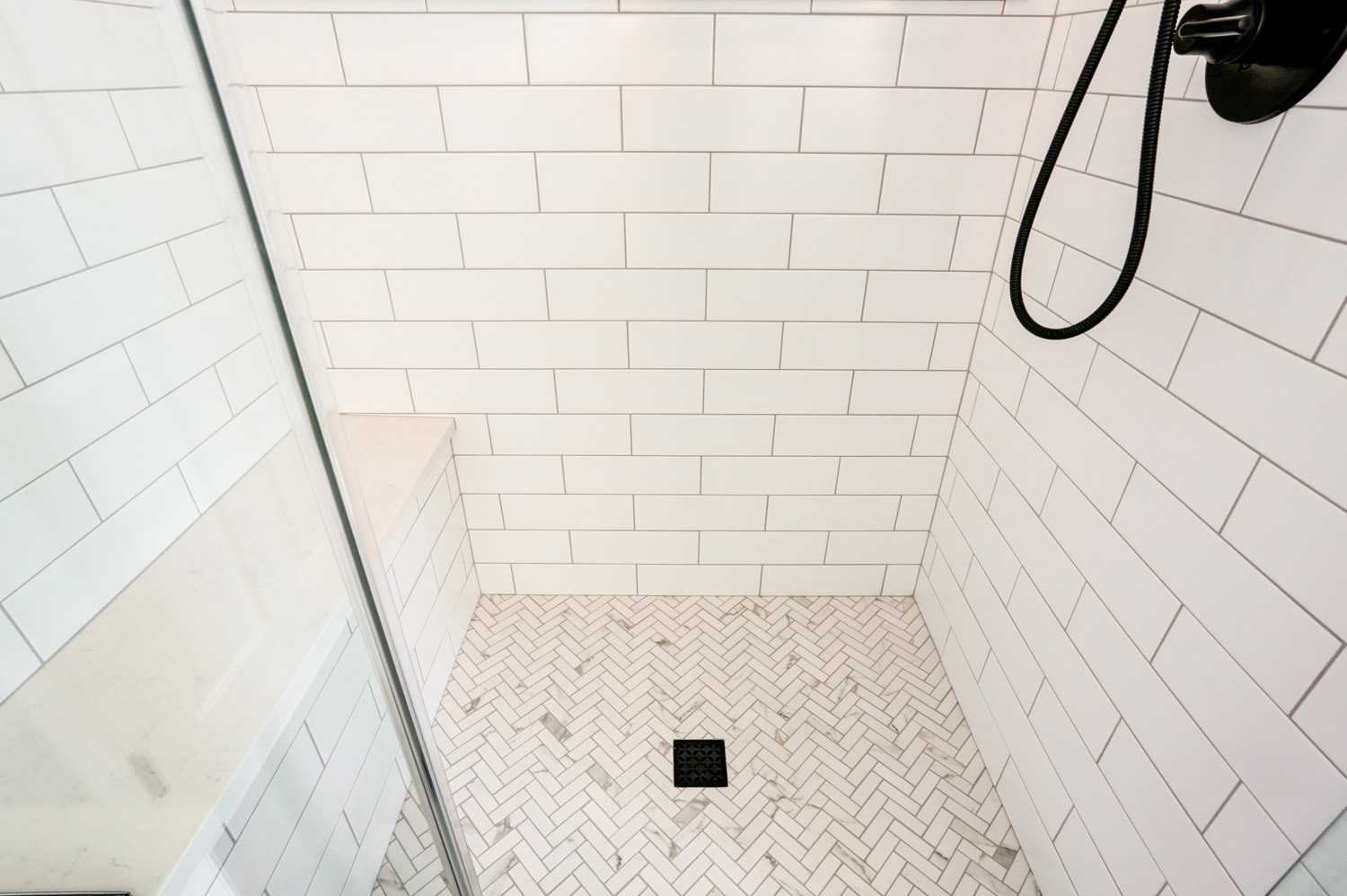 herringbone shower tile in Landisville Primary Bathroom Remodel 